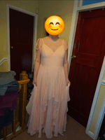 how long for bridesmaid dresses Zapakasa Women Dusty Rose Chiffon A-Line Long Bridesmaid Dress V-Neck Long  Sleeves Wedding Guest Dress main image 1