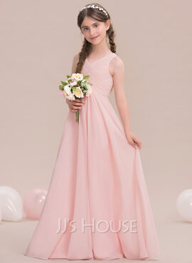 A-Line/Princess V-Neck Sleeveless Bow Junior Bridesmaid Dresses main image 1