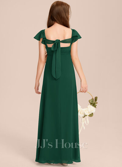 cheap nice bridesmaid dresses Zapaka Women Dark Green Junior Bridesmaid Dress A Line V-Neck Off The  Shoulder Spaghetti Straps Ruffles Wedding Guest Dress – Zapaka CA main image 1