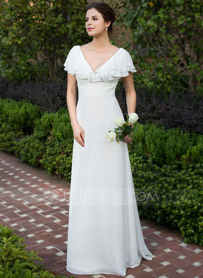 A-Line/Princess V-neck Floor-Length Chiffon Wedding Dress With Ruffle ...