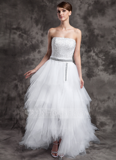 A-Line/Princess Strapless Asymmetrical Prom Dresses main image 1