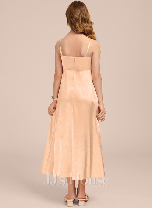a line white lace dress A-Line Spaghetti Straps White Lace High Low prom Dress with Pockets cg –  classygown main image 0