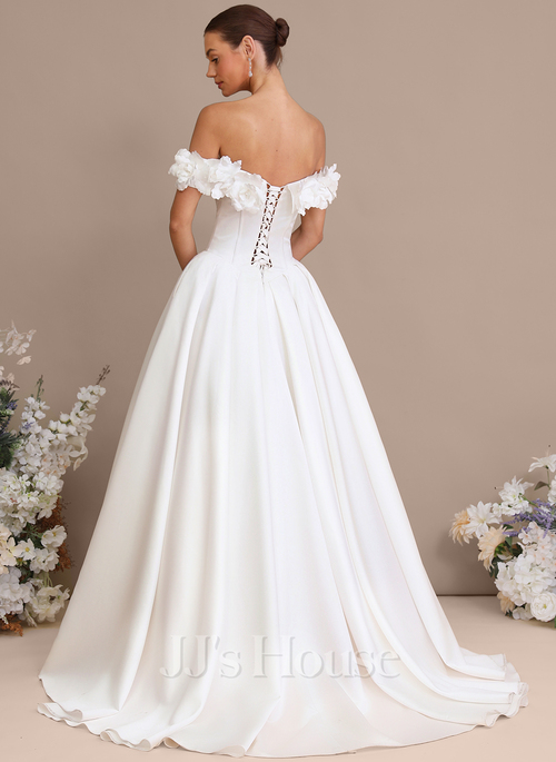 open lace back dress Blue Satin Lace Long Prom Dress, Off Shoulder Evening Dress US 6 / Blue