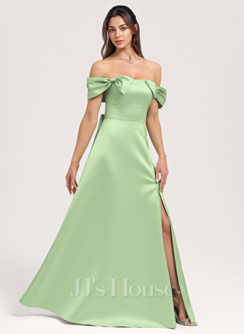 blue dress for baby girl A-Line Off Shoulder Satin Ivory Long Prom Dress, Ivory Long Bridesmaid Dress US 14 / Ivory