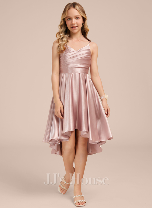 emerald color bridesmaid dresses Zapaka Women Junior Bridesmaid Dress Light Pink Chiffon One Shoulder Wedding  Guest Dress – ZAPAKA main image 0