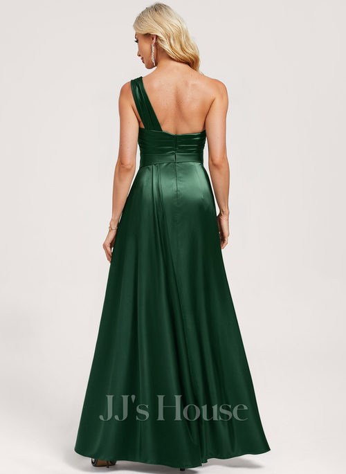 Odetta A-line One Shoulder Ruffle Stretch Satin Bridesmaid Dress | JJ's  House