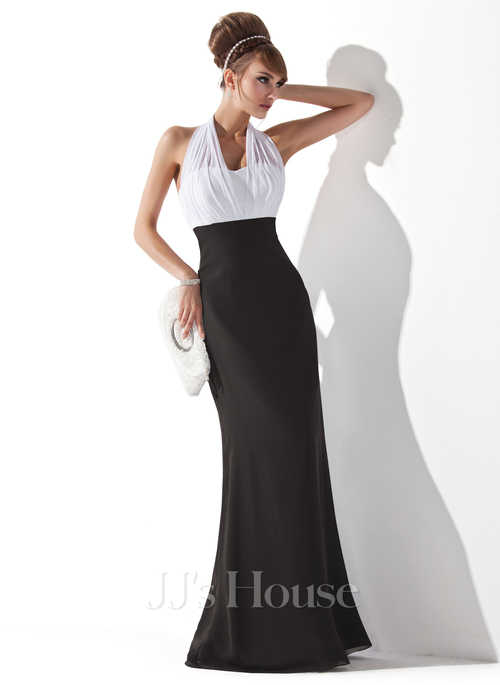 JJ's House Empire Halter Floor-Length Chiffon Evening Dress 2026 With Pleated - Size: 22, Stormy, Blue. Available in Regular, Petite & Plus Size.