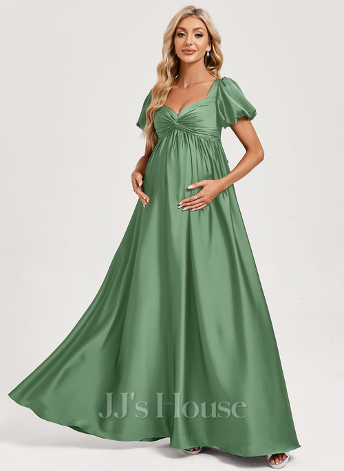 green satin maternity dress Forest Green Satin Pleated V-Neck Maternity Maxi Dress