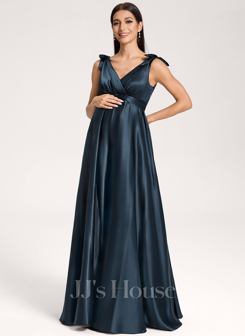 JJ's House Romilda A-line Ruffle Stretch Satin Maternity Bridesmaid Dress