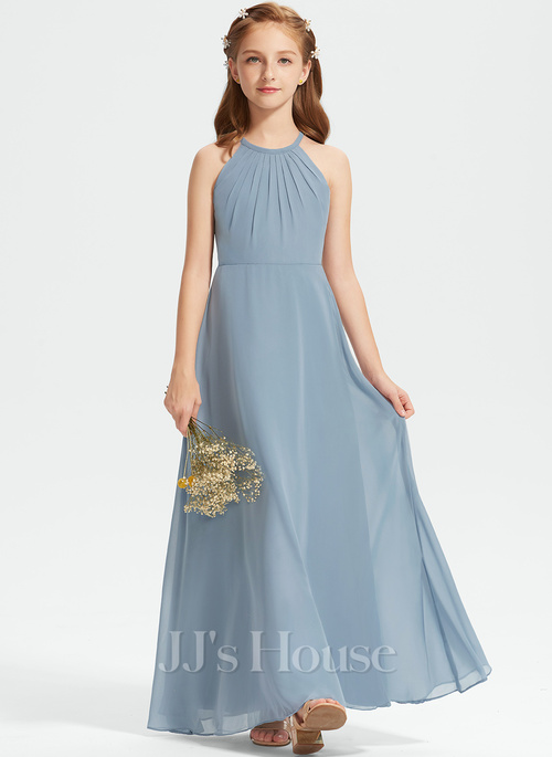dusty blue junior bridesmaid dress Wedtrend Dusty Blue Junior Bridesmaid Dress A-line V-Neck Chiffon Wedding  Party Dress – WEDTREND