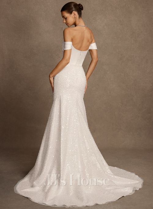 trumpet backless wedding dresses COCOMELODY Trumpet-Mermaid Court Train Stretch Satin Simple Wedding Dresses CW3537, 45 Days / Ivory / US2-UK4-EUR32 main image 0