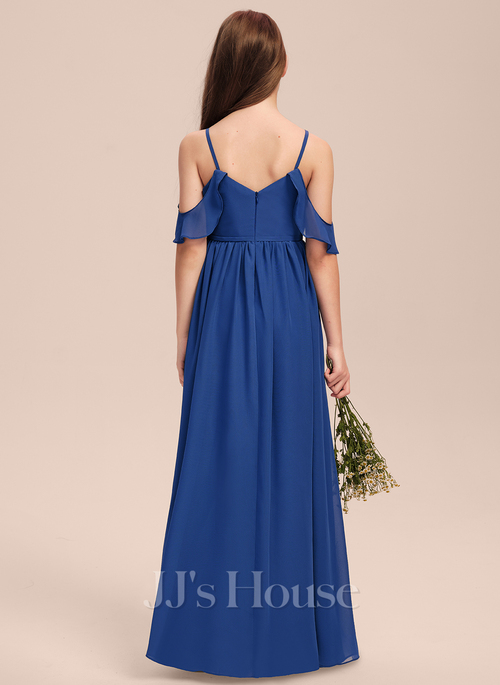 JJ's House A-line Cold Shoulder Floor-Length Chiffon Junior Bridesmaid Dress 2026 - Size: J6, Mocha