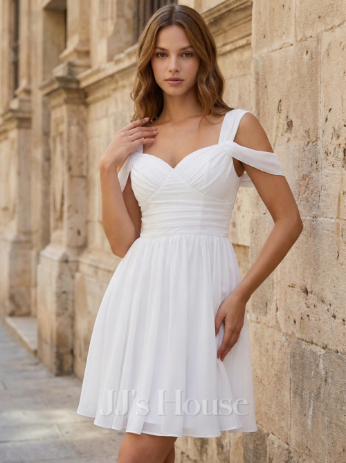 white christmas dresses A-Line Tea Length Chiffon Homecoming Dresses COCOMELODY CS0528, Fandango Pink main image 0