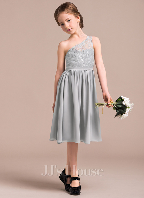 A-Lijn/Prinses V-nek Vloer lengte De Chiffon Junior Bruidsmeisjes Jurk met Roes (009119579