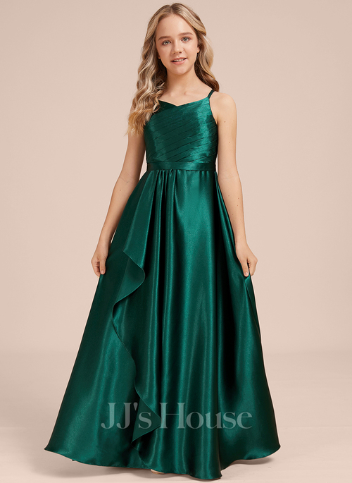 emerald green junior bridesmaid dress A-Line/Princess Short Sleeves Lace Junior Bridesmaid Dresses with Appliques, Dark Green main image 0