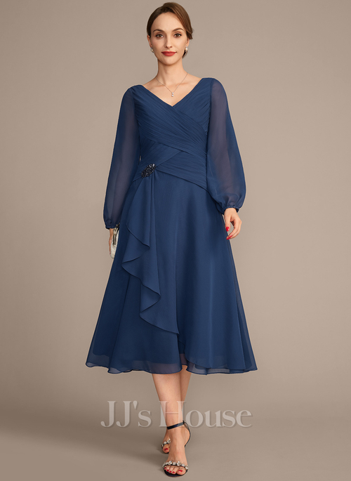 Edin A-line V-Neck Sequins Chiffon Mother of the Bride Dress