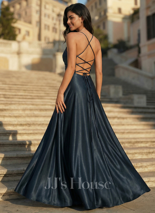 jjshouse com evening dresses Long Silver Lace Dress with Lace Sleeves by Elizabeth K GL1537 – ABC Fashion main image 0