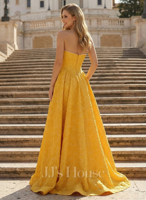 gold jacquard prom dress Gold A-Line Tulle Gold Sequin Long Prom Dress, Gold Long Evening Dress  fg5526 main image 1