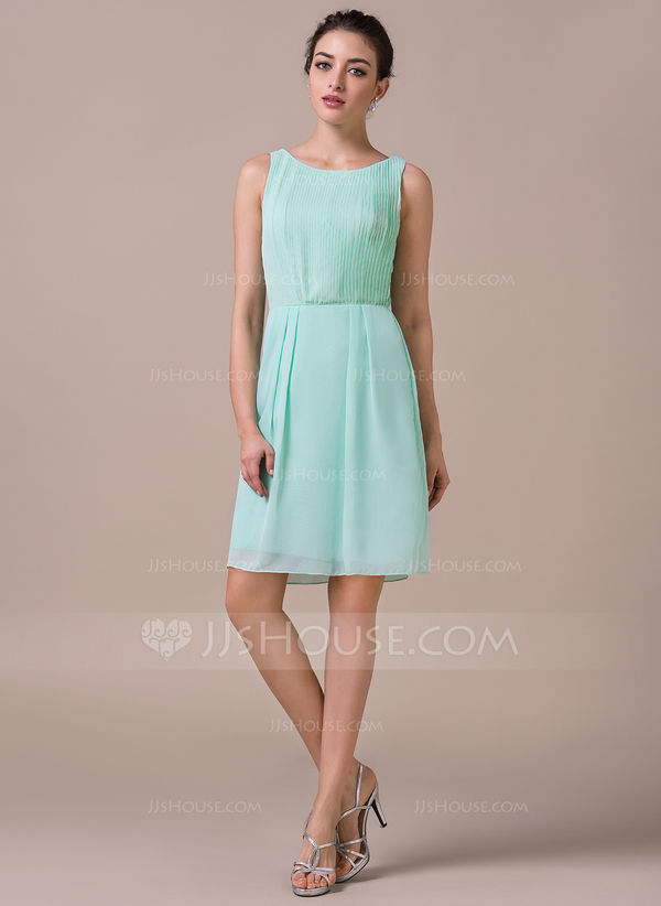 Scoop Pleated Knee-Length Girl's Dress Blushing Pink