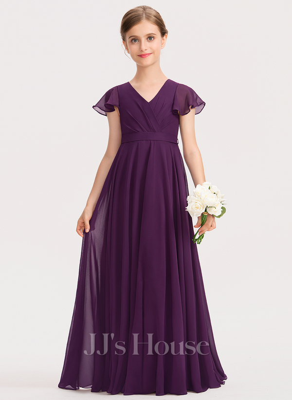 Elegant A-Line Bow Ruffle Junior Bridesmaid Dresses Fuchsia