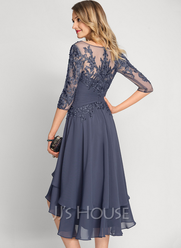 A-Line V-neck Asymmetrical Chiffon Cocktail Dress With Beading Sequins ...