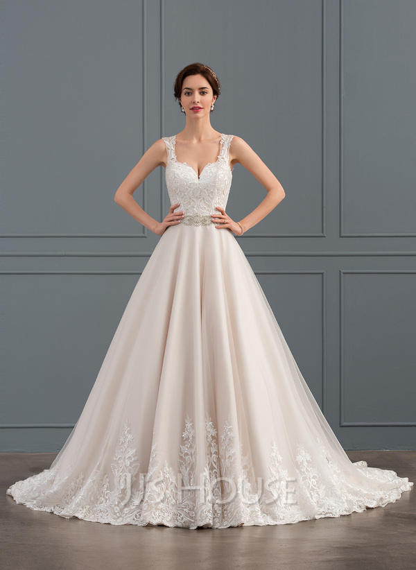 Ball-Gown/Princess Sweetheart Court Train Tulle Lace Prom Dresses main image 0