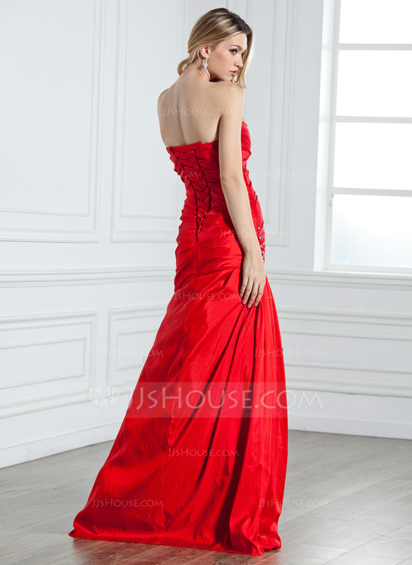 Mermaid/Trumpet Strapless Sleeveless Floor Length Evening Dresses With Split Side & Ruffle