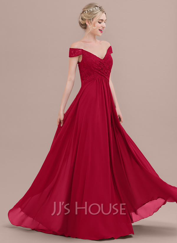 A-Line/Princess Off-the-Shoulder Puff Sleeves Evening Dresses with Ruched main image 1