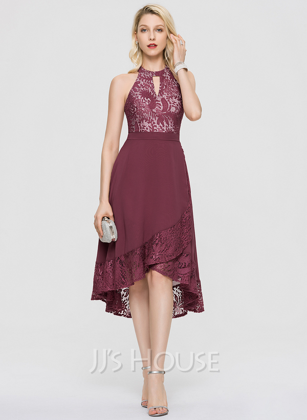 A-Line Scoop Neck Asymmetrical Chiffon Cocktail Dress With Cascading ...
