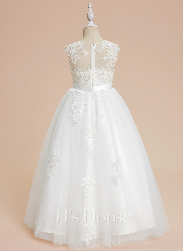 Ball-Gown/Princess Scoop Floor-Length Tulle Maxi Dresses With Rhinestone Beading