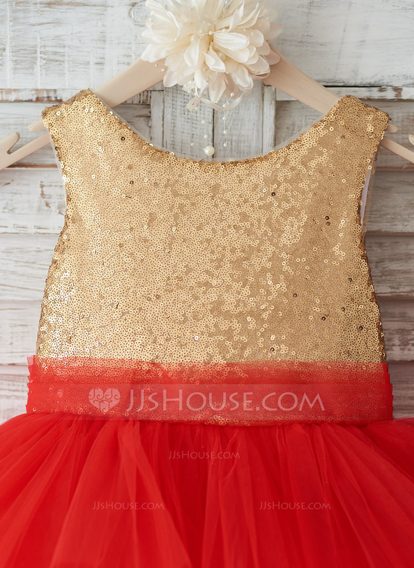 Jewel Sleeveless Knee Length Flower Girl Dress with Tulle