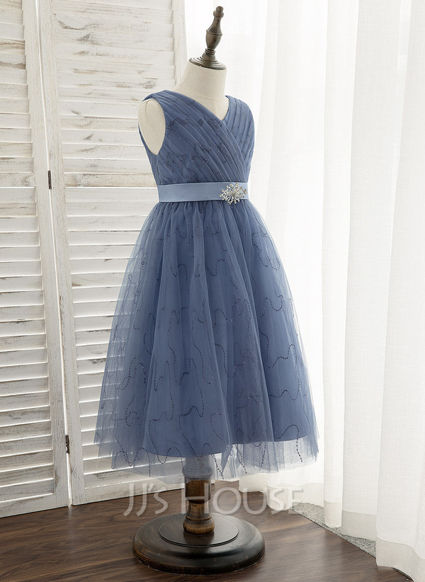 V-Neck Sleeveless Beaded Multi-Layered Flower Girl Dress J232 main image 0