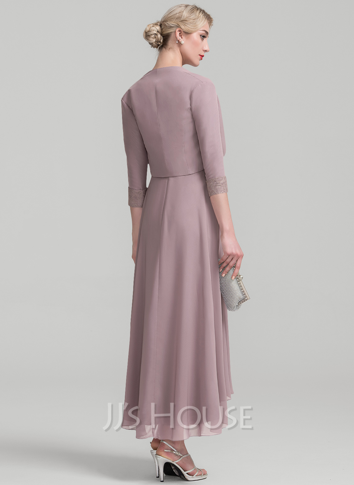 Robes Mère De La Mariée En Mousseline À Asymétrique Et Manches Courtes Journee main image 0