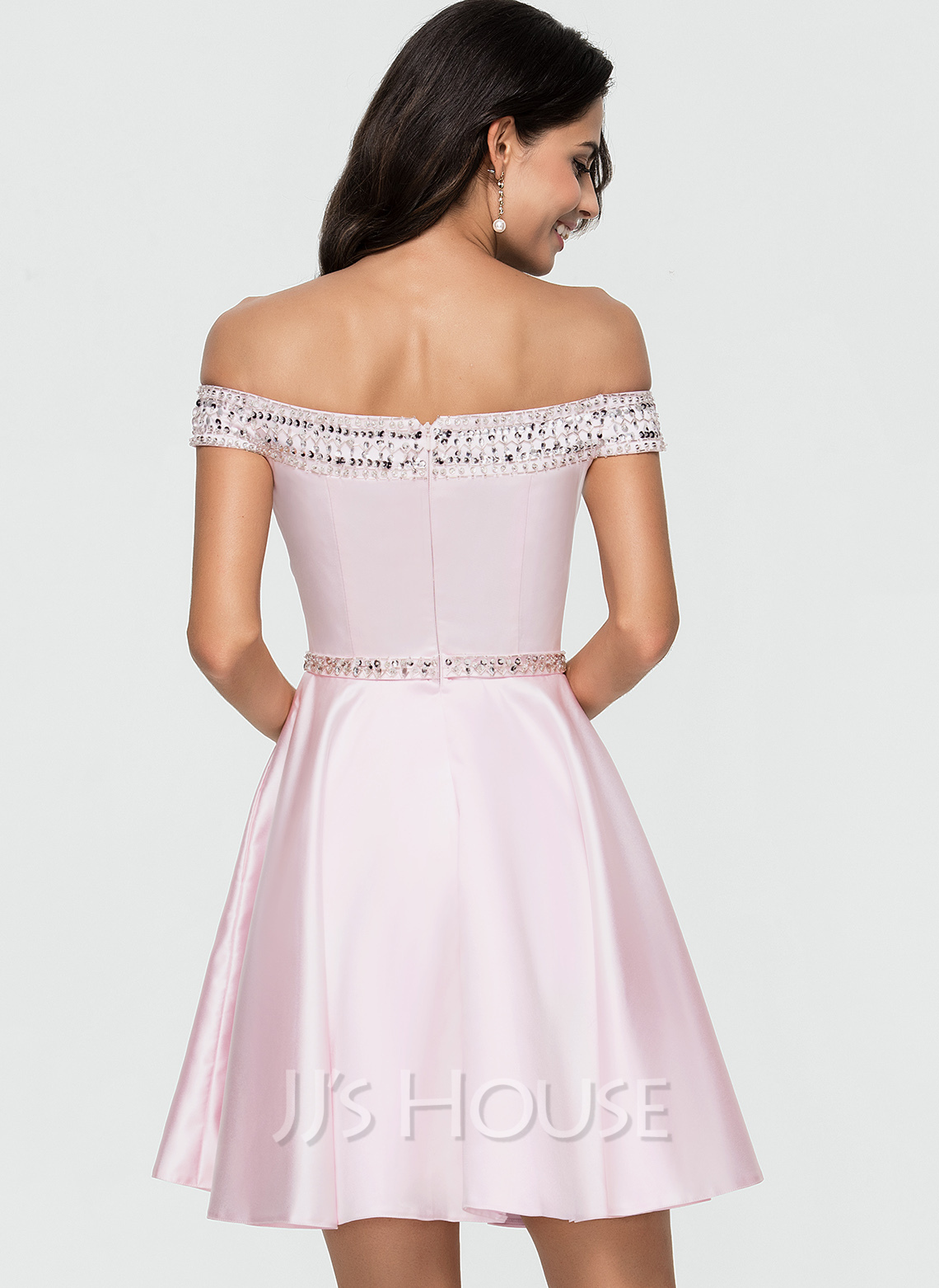 A-Line/Princess Off-the-Shoulder Short/Mini Satin Homecoming Dresses With Cascading Ruffles main image 0