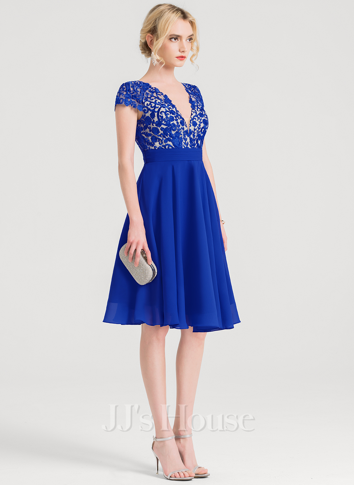 A-Line V-neck Knee-Length Chiffon Cocktail Dress With Ruffle (016150447 ...