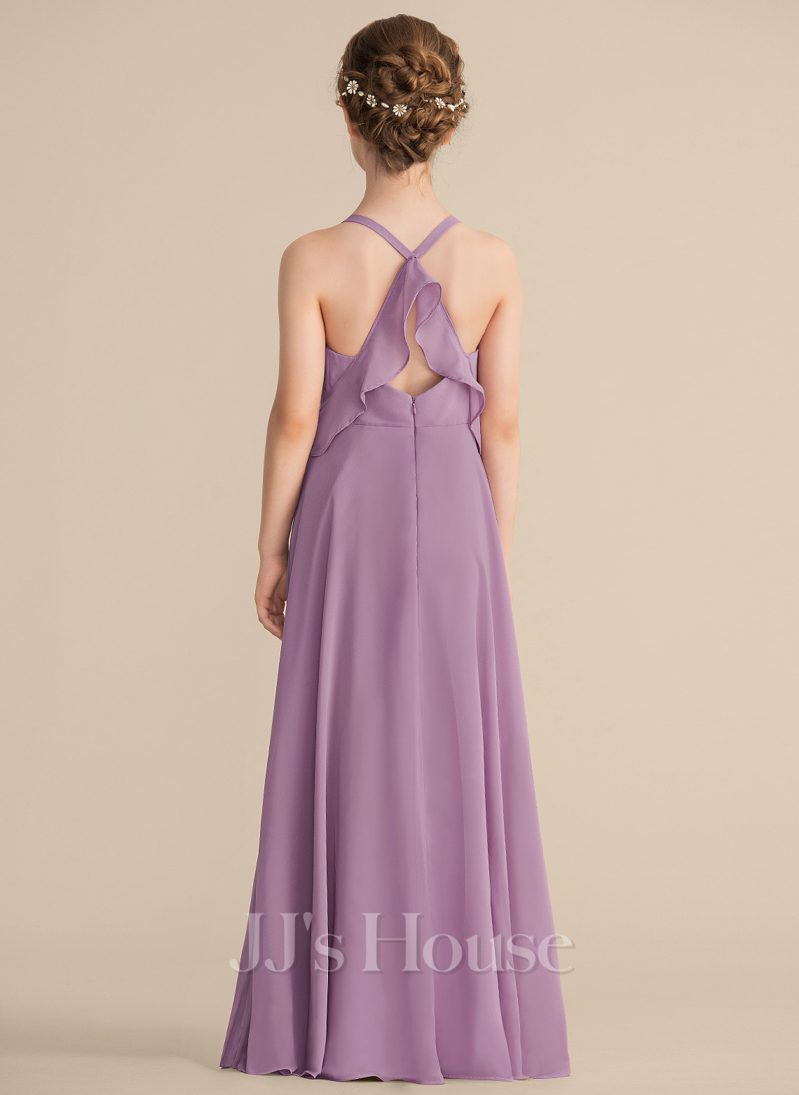 V-neck Chiffon Floor-Length Junior Bridesmaid Dresses Turquoise main image 1