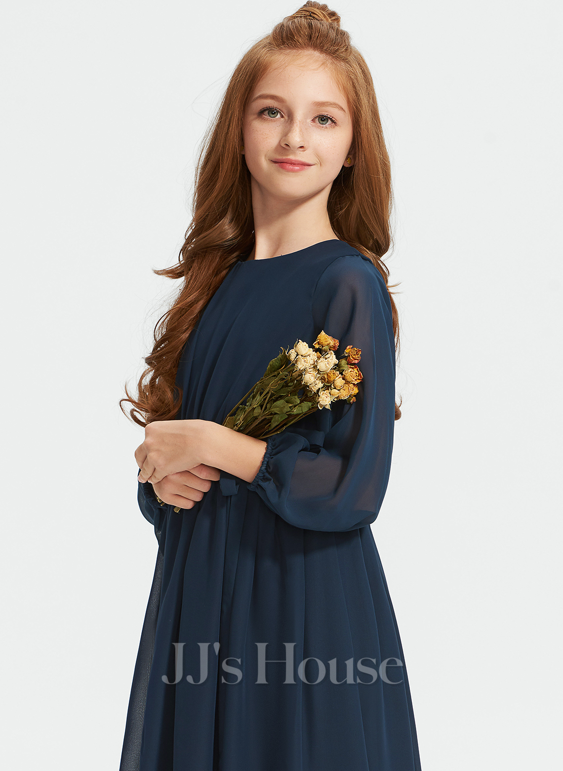 Jewel Neck Chiffon A-Line Junior Bridesmaid Dresses Orange