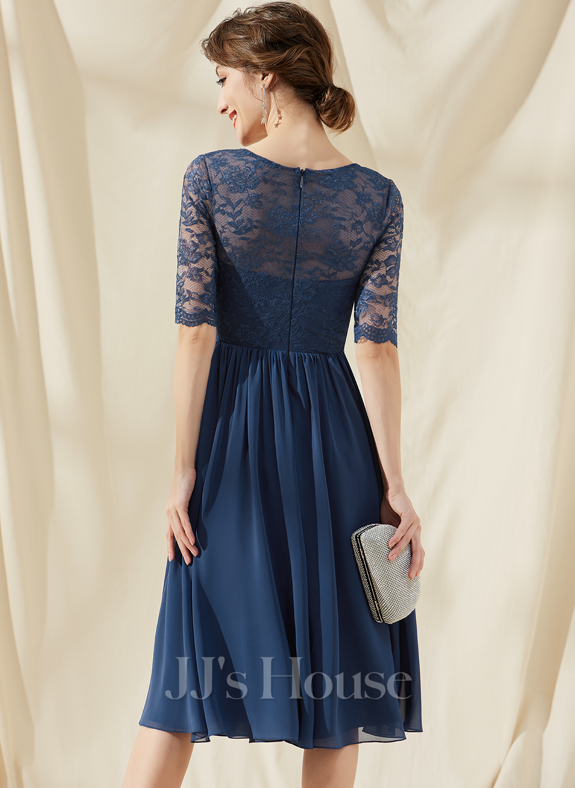A-Line Scoop Neck Knee-Length Chiffon Lace Cocktail Dress With Ruffle ...