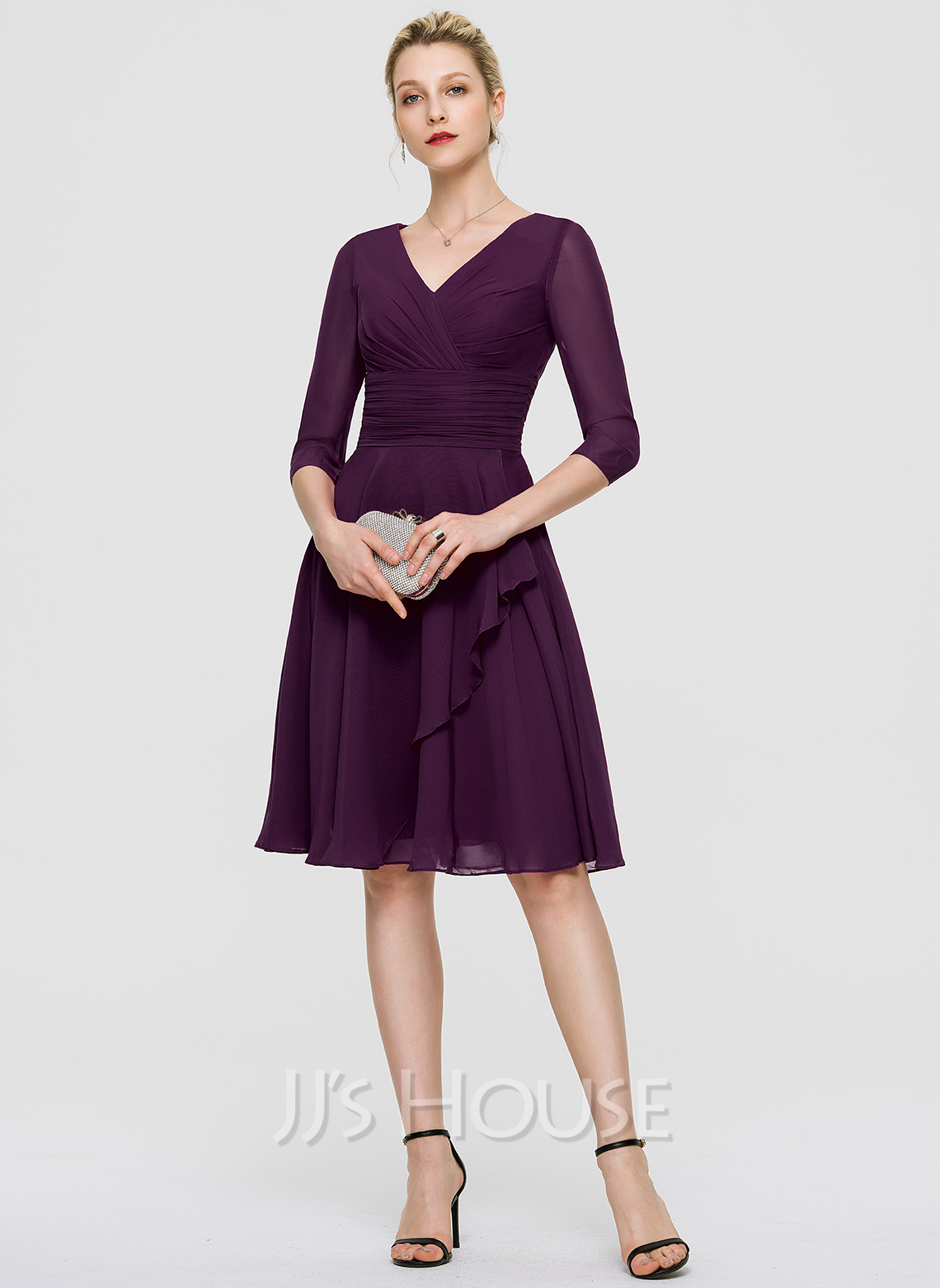 A-Line V-neck Knee-Length Chiffon Cocktail Dress With Ruffle Sequins ...