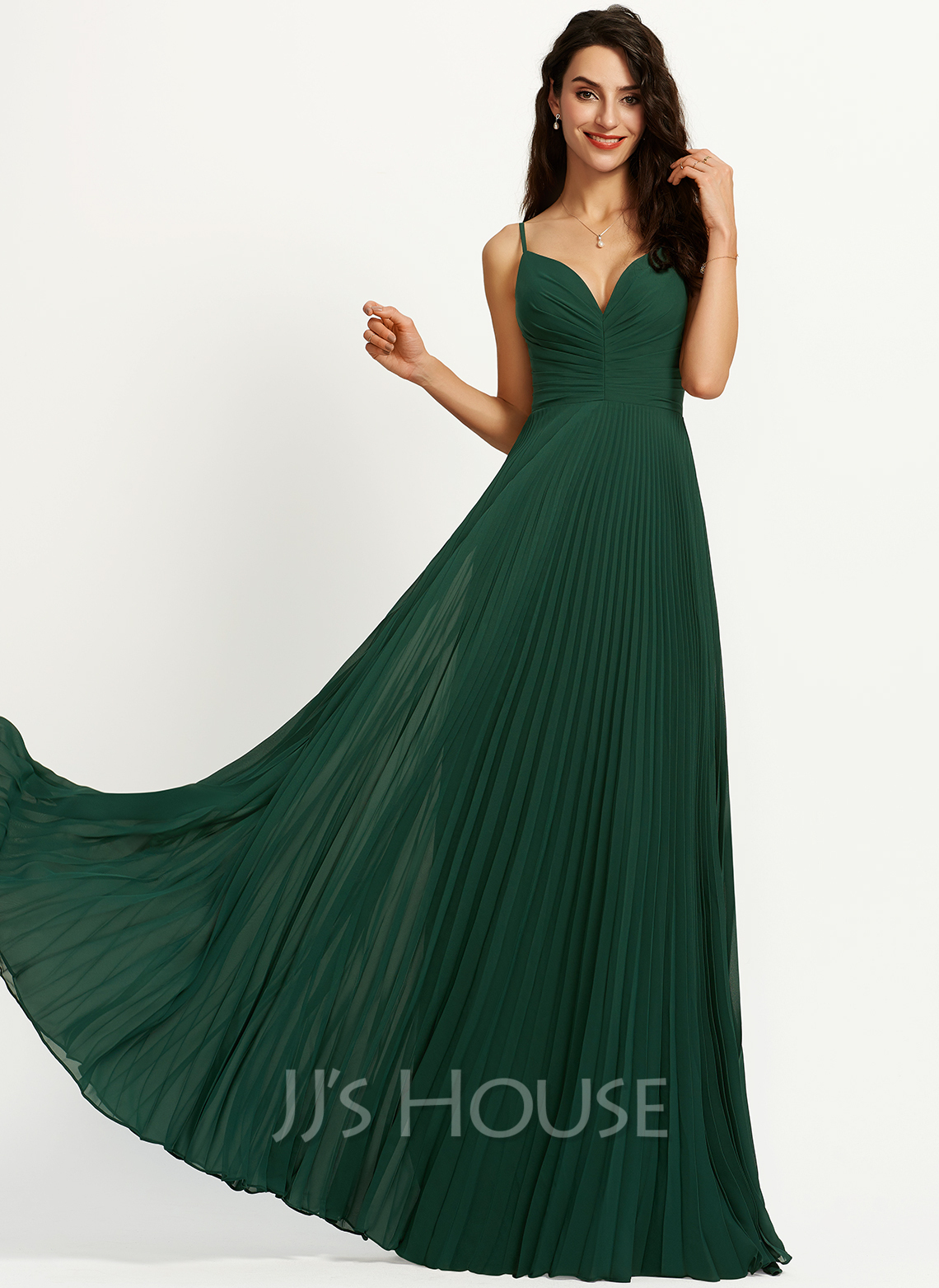 A-Line V-neck Floor-Length Bridesmaid Dress With Pleated (007251585 ...