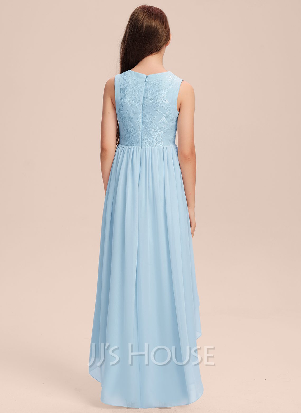 Scoop Neckline Lace Chiffon Junior Bridesmaid Dresses Dark Navy main image 0