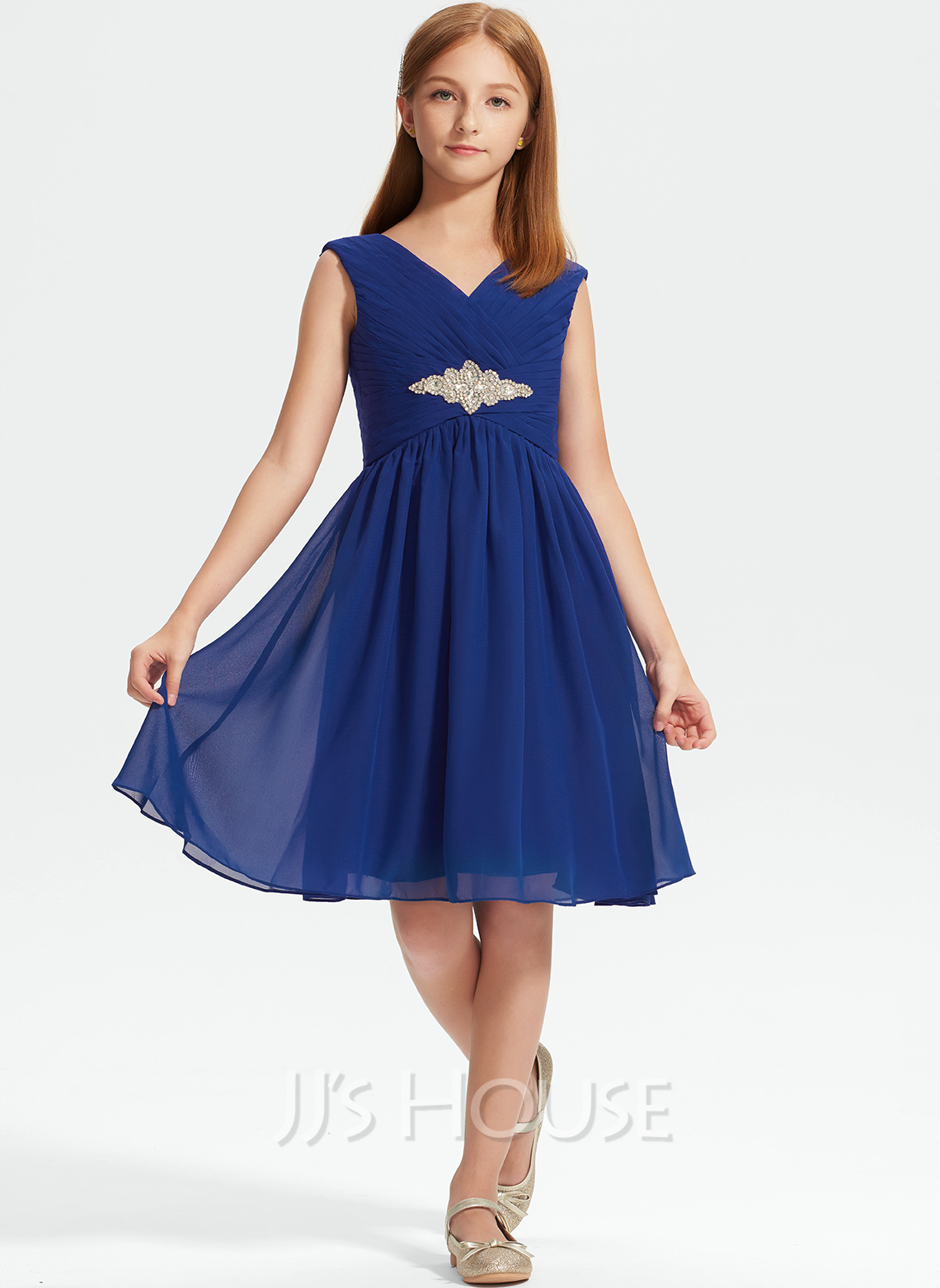 V-neck A-line Chiffon Junior Bridesmaid Dresses Steel Grey main image 0