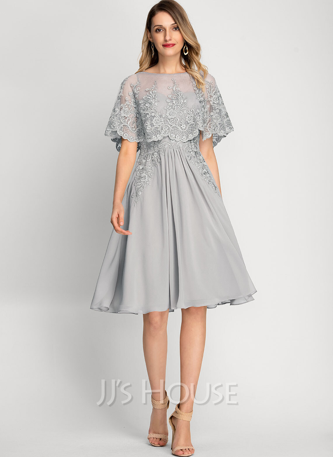 A-Line Scoop Neck Knee-Length Chiffon Cocktail Dress (016212859) - JJ's ...