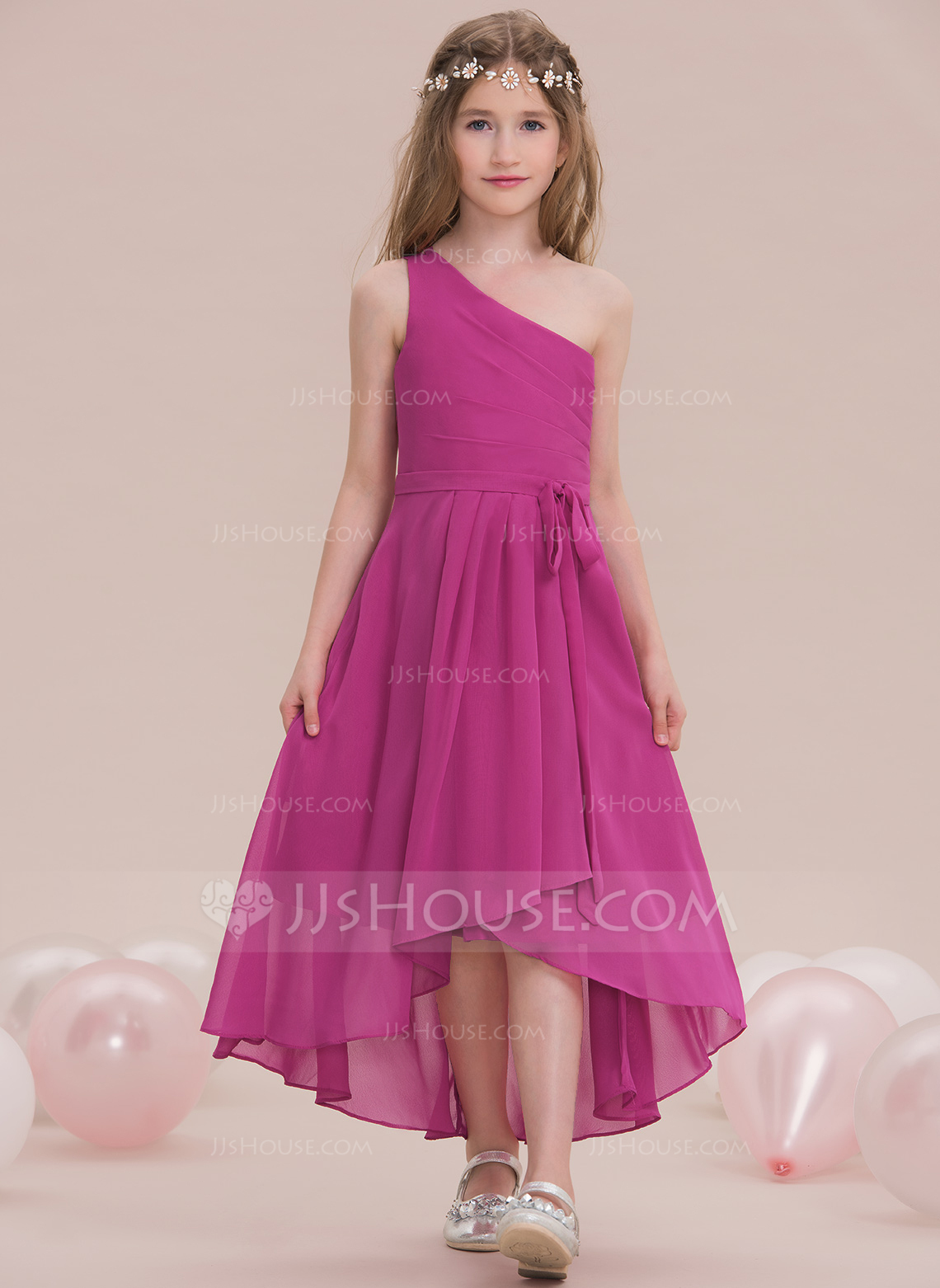 One Shoulder Ruched A-line Junior Bridesmaid Dress Vintage Mauve