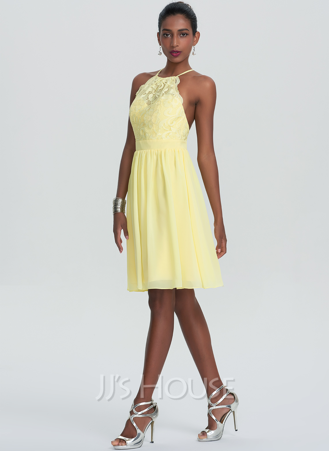 Charming Halter Neck Chiffon Irregular Skirt Backless Homecoming Dress P3109