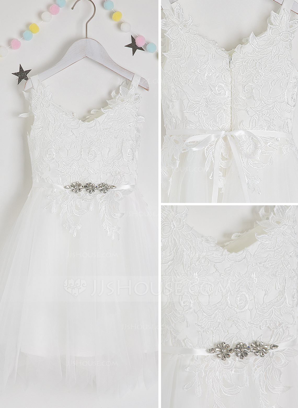 V-Neck Sleeveless Beaded Multi-Layered Flower Girl Dress J232