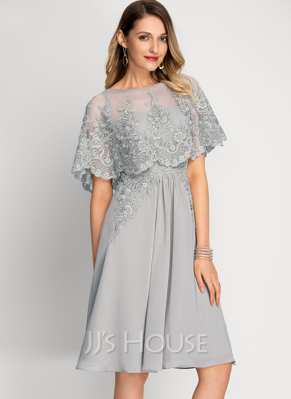 A-Line Scoop Neck Knee-Length Chiffon Cocktail Dress (016212859) - JJ's ...