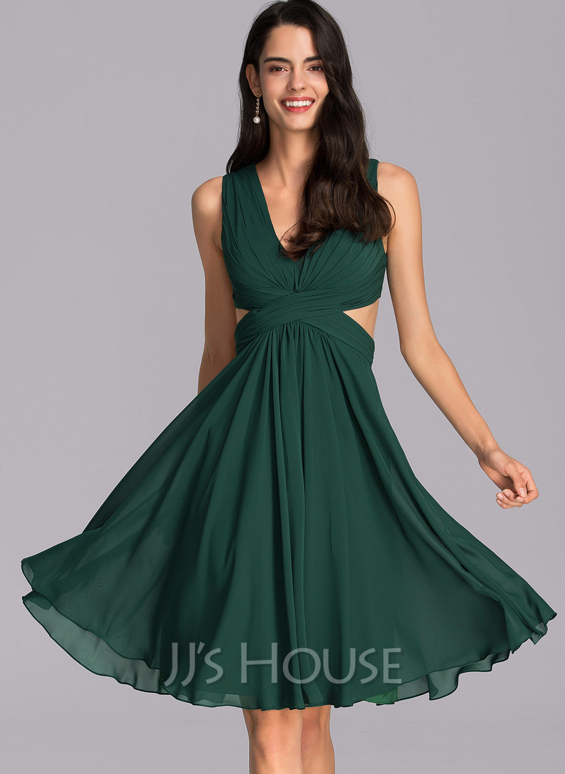 A-Line V-neck Knee-Length Chiffon Cocktail Dress With Ruffle (016205797 ...