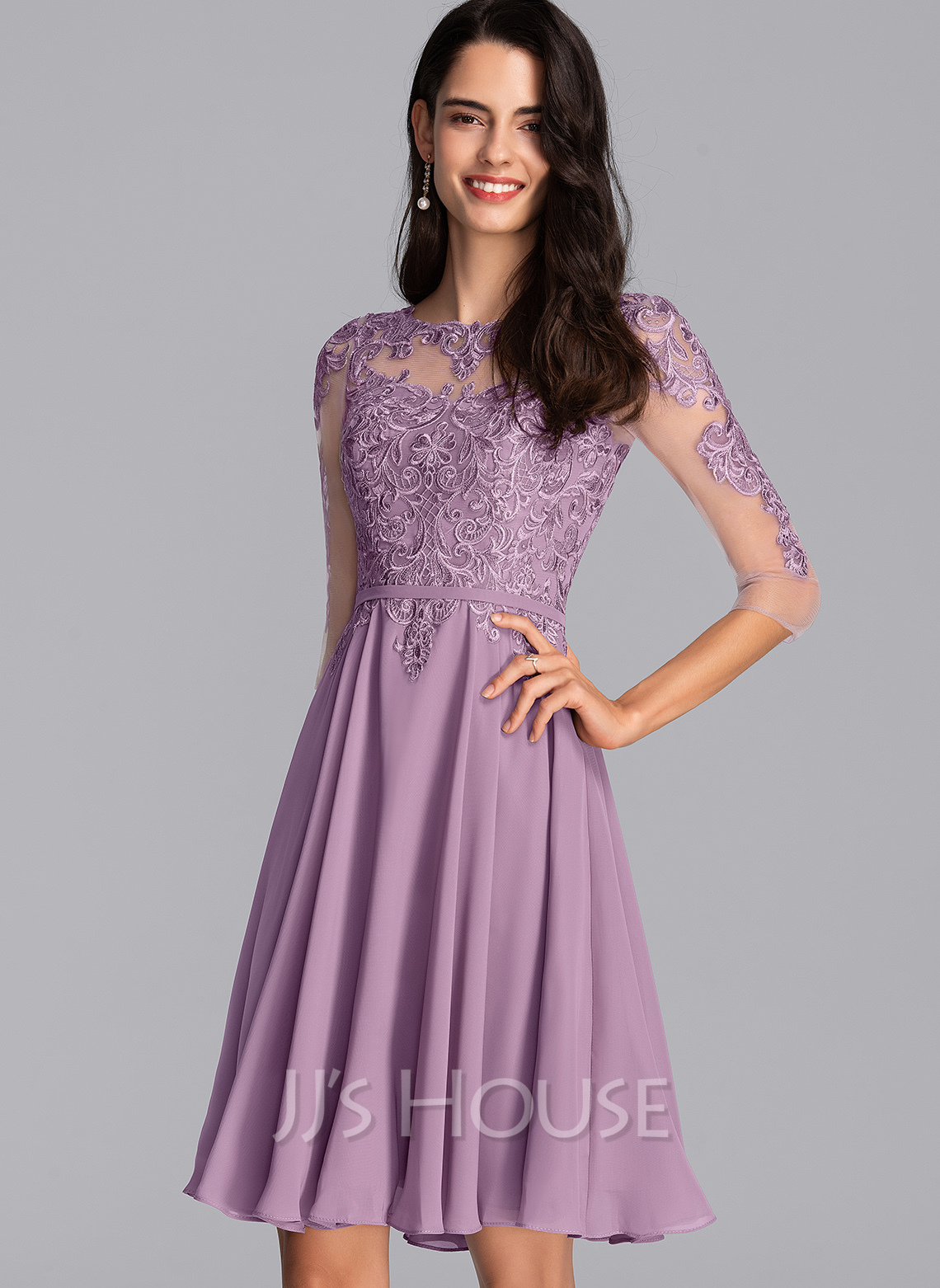 A-Line Scoop Neck Knee-Length Chiffon Cocktail Dress (016205799) - JJ's ...