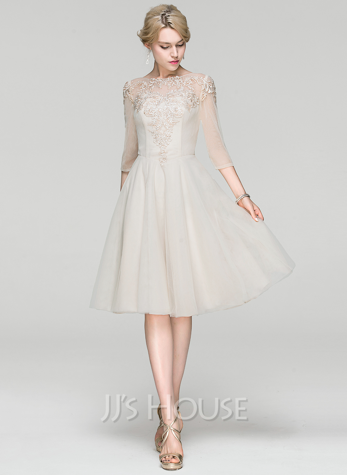 A-Line/Princess Scoop Neck Knee-Length Chiffon Cocktail Dress With Lace ...